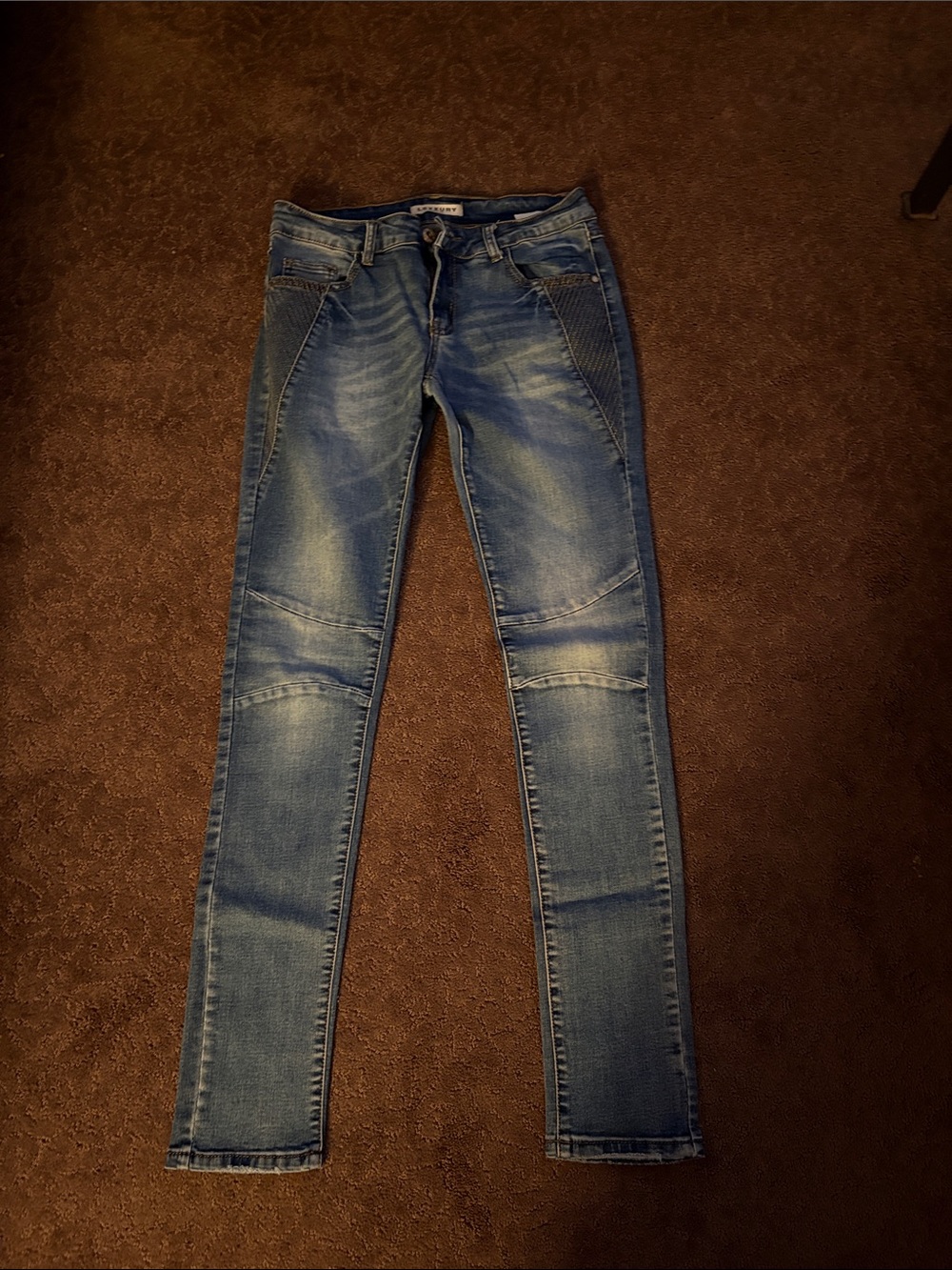 Women's Light Blue Stretchy Skinny Jeans with Panel Detailing